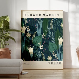 Flower Market Tokyo Print, Floral Art, Abstract Flower Poster, Boho Home Decor, Plant Wall Art, Living Room, Bedroom