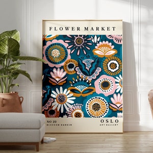 Flower Market Oslo Print, Scandinavian Floral Art, Boho Home Decor, Plant Wall Art, Living Room, Bedroom