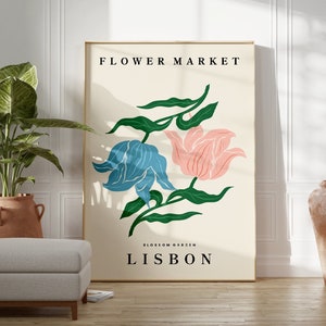 Flower Market Lisbon Poster, Colourful Flower Prints, Boho Home Decor, Plant Wall Art, Gift For Friend, Living Room, Bedroom