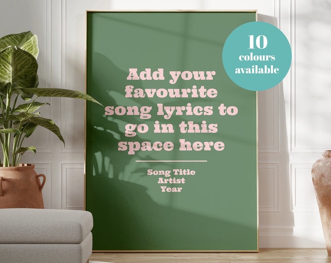 Personalised Lyrics Music Poster, Custom Print, Favourite Song Lyric, Birthday, Anniversary, Wedding Gift, Friend, Family