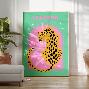 Leopard Print, Pink & Green Animal Wall Art, Kids Room, Bedroom, Bright Posters, Safari, A5/A4/A3/A2/A1/5x7/4x6, Fun
