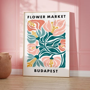 Flower Market Budapest Print, Blue Floral Daisy Poster