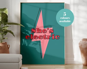 Oasis She&#39;s Electric Print, Music Poster, Song Lyrics, Music Gift, Pink Wall Art, Home Decor, Living Room/Bedroom/Kitchen