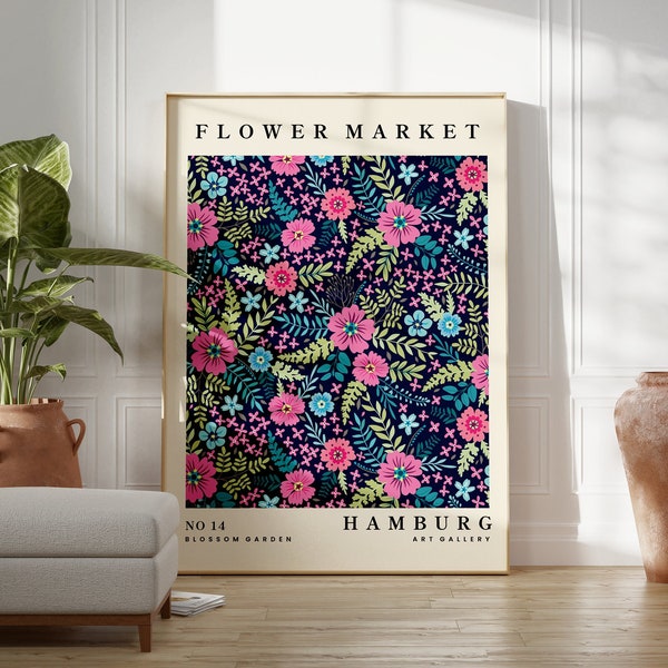 Flower Market Print, Floral Wall Art, Colourful Plants, Boho Home Decor, Flower Prints, Living Room, Botanical Collection