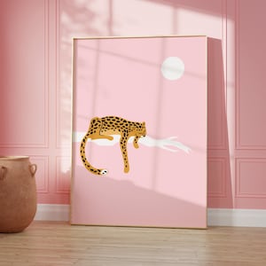 Pink Leopard In A Tree Print, Animal Wall Art, Girls Room, Living Room/ Bedroom/Kitchen Wall Art, A5/A4/A3/A2/A1/5x7/4x6