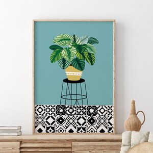 カラフルな植物のプリント｜ボタニカルウォールアート、リビングルームの装飾