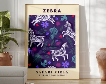 Zebra Safari Print, Animal Wall Art, Flower Poster, Bedroom, Kids Room, Living Room, Gallery Wall Art, Wildlife Collection