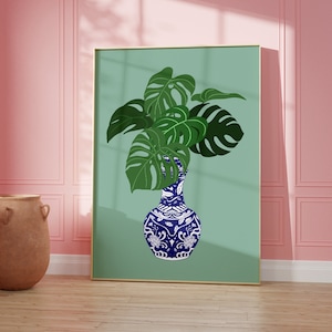 Monstera Plant In Greek Vase, Plant Wall Art, Floral Boho Home Decor, Modern Minimalist, Flower Prints, Living Room