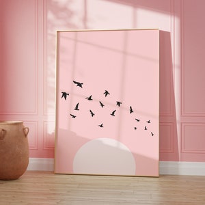 Pink Birds And sunset Print Design | Animal Wall Art | Gallery Wall | Living Room/ Bedroom/Kitchen Wall Art | A5/A4/A3/A2/A1/5x7/4x6