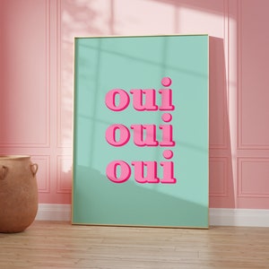 Impresión de pared verde y rosa Oui Oui, arte de pared colorido, impresión de baño, decoración del hogar, arte de pared para sala de estar/dormitorio/cocina/A5/A4/A3/A2/A1