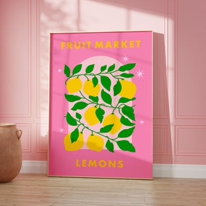 Pink Lemon Fruit Market Wall Art, Citrus Wall Art, Fruit Print, Food Art, Dining Room, Kitchen, A5/A4/A3/A2/A1/5x7/4x6
