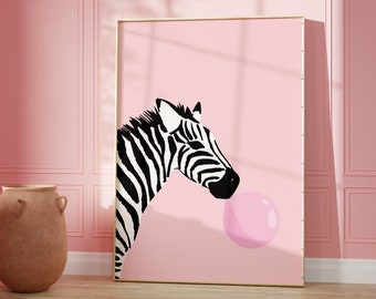 Pink Zebra Print, Animal Poster, Fun Prints, Living Room/ Bedroom/Kitchen, Gallery Wall Art, A5/A4/A3/A2/A1/5x7/4x6