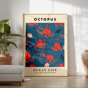 Octopus Ocean Life Print, Tierwanddruck, Sea Life Poster, Schlafzimmer, Kinderzimmer, Wohnzimmer, Galeriewandkunst