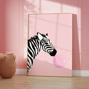 Póster de cebra rosa, estampado de animales, impresiones divertidas, para sala de estar, dormitorio y cocina, galería de arte mural, tamaño A5/A4/A3/A2/A1/5x7/4x6