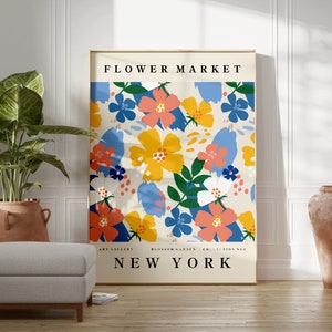 Flower Market New York Print, Colourful Floral Wall Art, Modern Plant Poster, Boho Home Decor, Flower Prints, Living Room