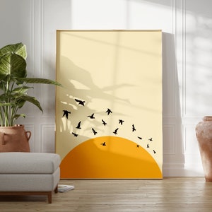 Impression orange coucher de soleil et oiseaux, art mural nature, soleil, mur de galerie | Décoration murale salon/chambre/cuisine | A5/A4/A3/A2/A1