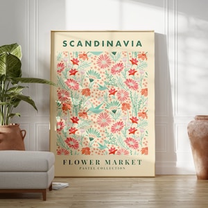 Flower Market Print, Scandinavian Design, Floral Wall Art, Roses, Boho Home Decor, Plant Art, Flower Prints, Living Room