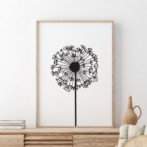 Dandelion Black And White Print Design, Home Decor, Botanical Wall Art, A5/A4/A3/A2/A1/5x7/4x6 Bedroom, Kitchen Print