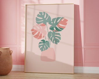 Pink Monstera Leaf Print, Botanical Wall Art, Gallery Wall, Living Room/ Bedroom/Kitchen, A5/A4/A3/A2/A1/5x7/4x6