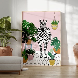 Pink Zebra And  Plants Collection Print | Boho Home Decor, Animal Wall Art, Flower Prints | Living Room Wall Art | A5/A4/A3/A2/A1/5x7/4x6