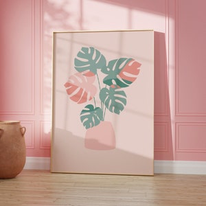 Pink Monstera Leaf Print, Botanical Wall Art, Gallery Wall, Living Room/ Bedroom/Kitchen, A5/A4/A3/A2/A1/5x7/4x6