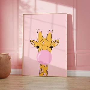 Giraffe Pink Print Design, Animal Wall Art, Nursery Decor, Gallery Wall, Living Room/ Bedroom/Kitchen, A5/A4/A3/A2/A1