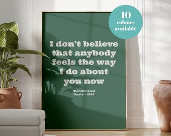 Oasis Music Poster, Wonderwall Song Lyrics Print, Gallery Wall Art, Living Room, Manchester Prints, Gift For Friend