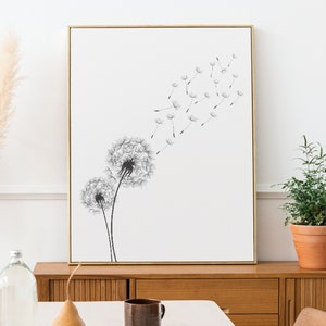 Dandelion Flower Print, Black And White Poster, Plant Wall Art, Home Decor, A5/A4/A3/A2/A1/5x7/4x6, Bedroom, Living Room