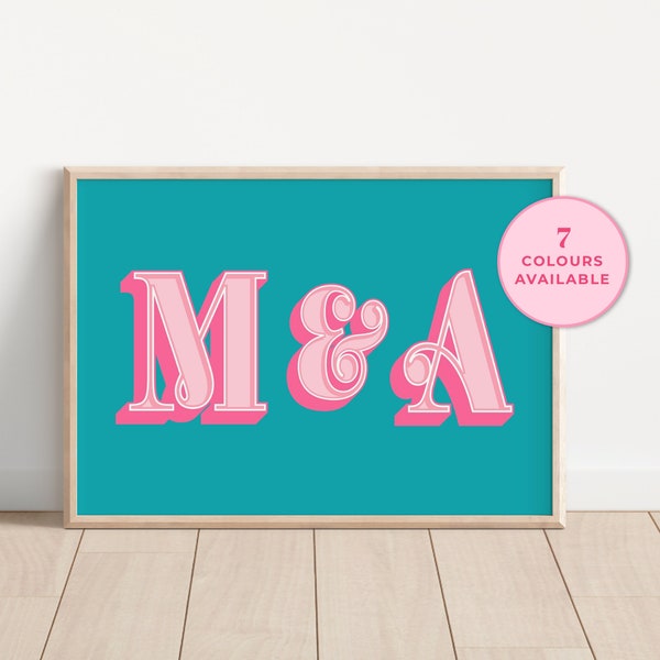 Couples Personalised Letter Print, Anniversary Gift, Custom Alphabet Print, Colourful Initial Print, Personalised Poster