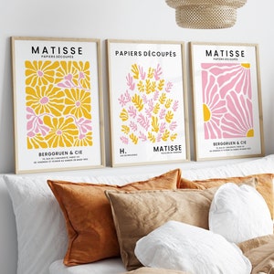 Henri Matisse Set Of 3 Pink And Yellow Prints, Flower Market, Hippy, Matisse Wall Art Posters, Living Room, Kitchen, Bedroom