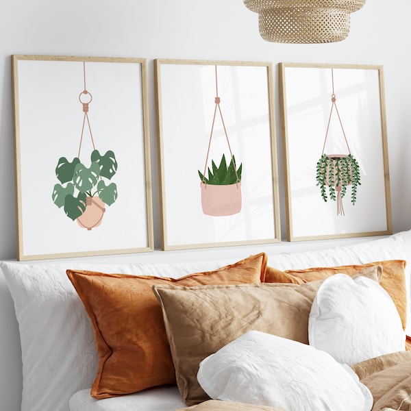 Plant Wall Art set of 3 Prints, Boho Prints, Macrame Prints, Gallery Wall Art | Living Room/ Bedroom/Kitchen Art | A5/A4/A3/A2/A1/5x7/4x6