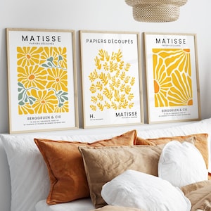 Henri Matisse Set Of 3 Yellow Prints, Flower Market, Matisse Wall Art, Art Posters, Living Room, Kitchen, Bedroom