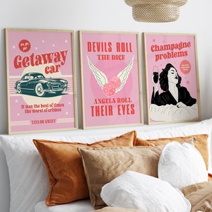 Juego de 3 carteles de Taylor Swift, impresiones musicales, paquete, decoración de Swiftie, impresiones de pared rosas, letras de canciones, regalo para amigas, arte de pared para niñas