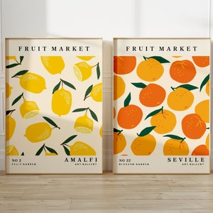 Set Of 2 Orange And Lemons Kitchen Prints, Fruit Gallery Wall Art, Colourful, Living Room, Citrus A5/A4/A3/A2/A1/4x6/5x7