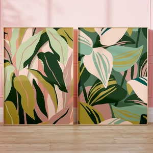 2er Set Abstrakte Blattdrucke, botanische Pflanzenkunst, floraler Wandbehang, Galeriewand, A5/A4/A3/A2/A1/4x6/5x7