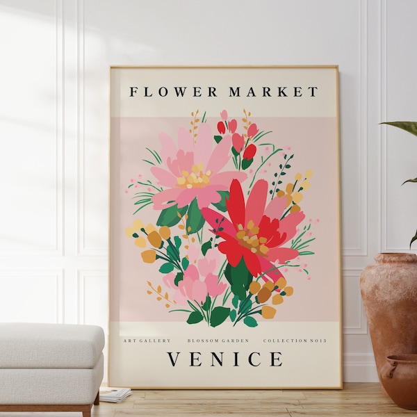Flower Market Venice Poster, Colourful Print, Boho Home Decor, Plant Wall Art, Gift For Friend, Living Room, Bedroom