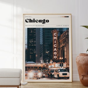 Chicago Druck, Reiseplakat, amerikanische Kunst, Chicago City, Vintage, Geschenk für sie, personalisiertes Geschenk, Schlafzimmerdeko, Stadtbild