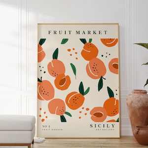 Peach Obstmarkt Wandkunst, Zitrusfrüchte Poster, Obstdruck, Food Art, Esszimmer, Küche, A5/A4/A3/A2/A1/5x7/4x6