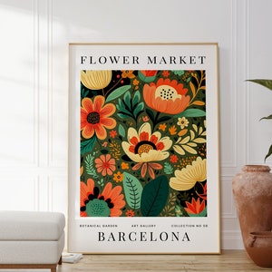 Barcelona Flower Market Print, Boho Home Decor, Floral Poster, Plant Wall Art, Modern, Gift For Friend, Living Room, Bedroom