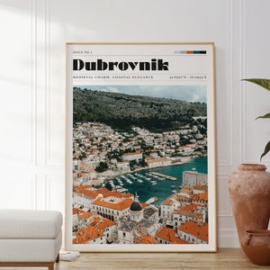 Dubrovnik muur print, reisposter, Kroatië, Europa, retro art poster, keuken, woonkamer decor, cadeau voor haar, slaapkamer print