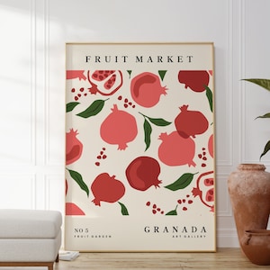 Pomegranate Fruit Market Wall Art, Citrus Poster, Fruit Print, Food Art, Dining Room, Kitchen, A5/A4/A3/A2/A1/5x7/4x6