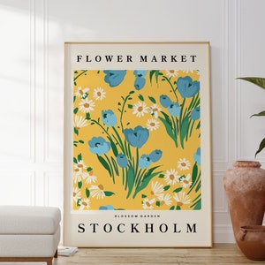 Flower Market Yellow Print, Scandinavian Design, Boho Home Decor, Plant Wall Art, Flower Prints, Living Room