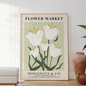 White Tulips Plant Print, Henri Matisse Flower Market, Modern Floral Art, Matisse Wall Art, Boho, Living Room, Bedroom, Kitchen