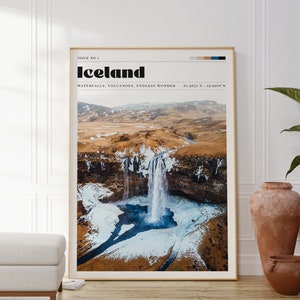 Iceland Print, Travel Poster, Retro Art, Scandinavian, Kitchen Wall Art, Gift For Her, Living Room Decor, Personalised Gift, Landscape