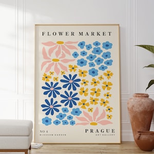 Flower Market Prague Print, Colourful Flower Poster, Boho Home Decor, Plant Wall Art, Gift For Friend, Living Room, Bedroom