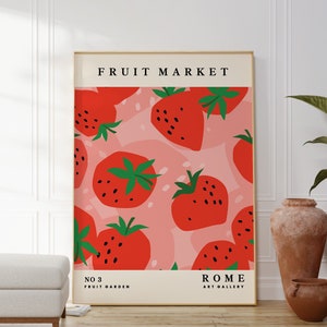 Pink Strawberry Fruit Market Art, Citrus Wall Art, Fruit Print, Food Art, Dining Room, Kitchen, A5/A4/A3/A2/A1/5x7/4x6