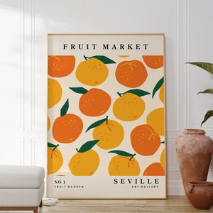 Orangenfruchtmarkt Wandkunst, Zitrusposter, Obstdruck, Food Art, Esszimmer, Küche, A5/A4/A3/A2/A1/5x7/4x6