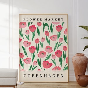 Flower Market Copenhagen Print, Pastel Colours, Boho Home Decor, Plant Wall Art, Flower Prints, Living Room, Copenhagen