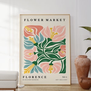 Flower Market Florence Print, Vintage Colours, Boho Home Decor, Plant Wall Art, Gift For Friend, Living Room, Bedroom