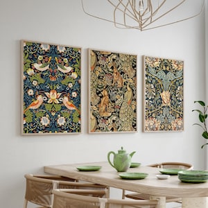 Set Of 3 William Morris Prints, Flower Posters, Kitchen Wall Art, Vintage Decor, Nature, Botanical, Animal Wall Decor, Floral Pattern